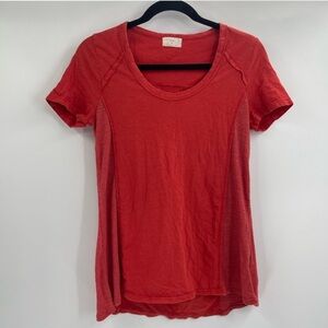 T.la Anthropologie red lagenlook thermal Y2kboho cotton short sleeve tee size xs